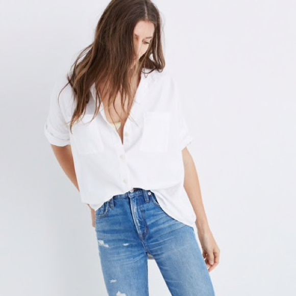 Madewell Tops - Madewell White Short Sleeve Courier Button Down